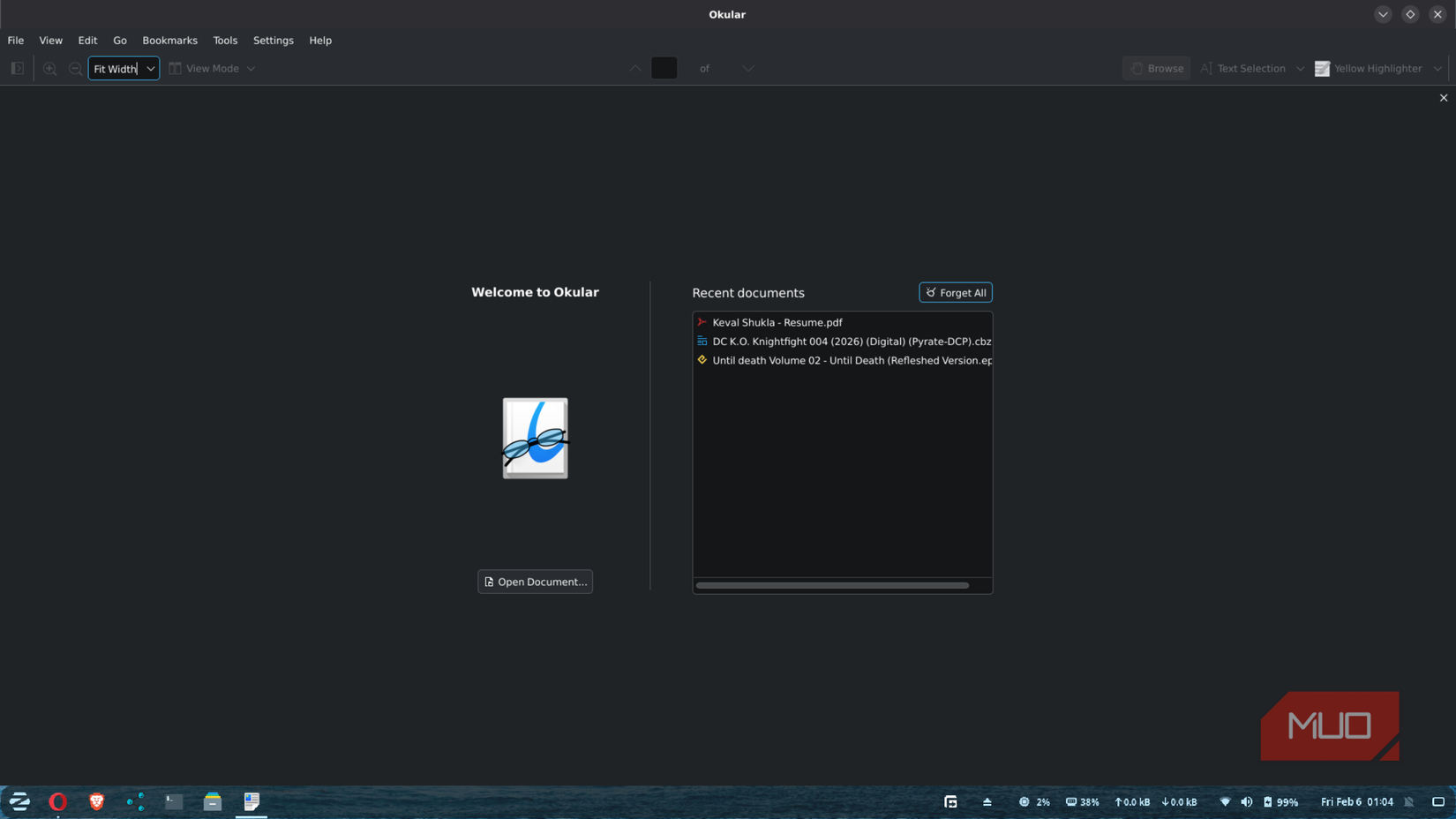 داشبورد Okular