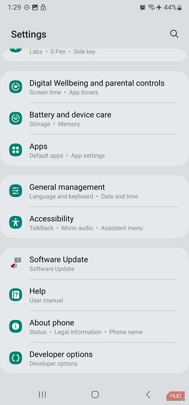 صفحه تنظیمات One UI