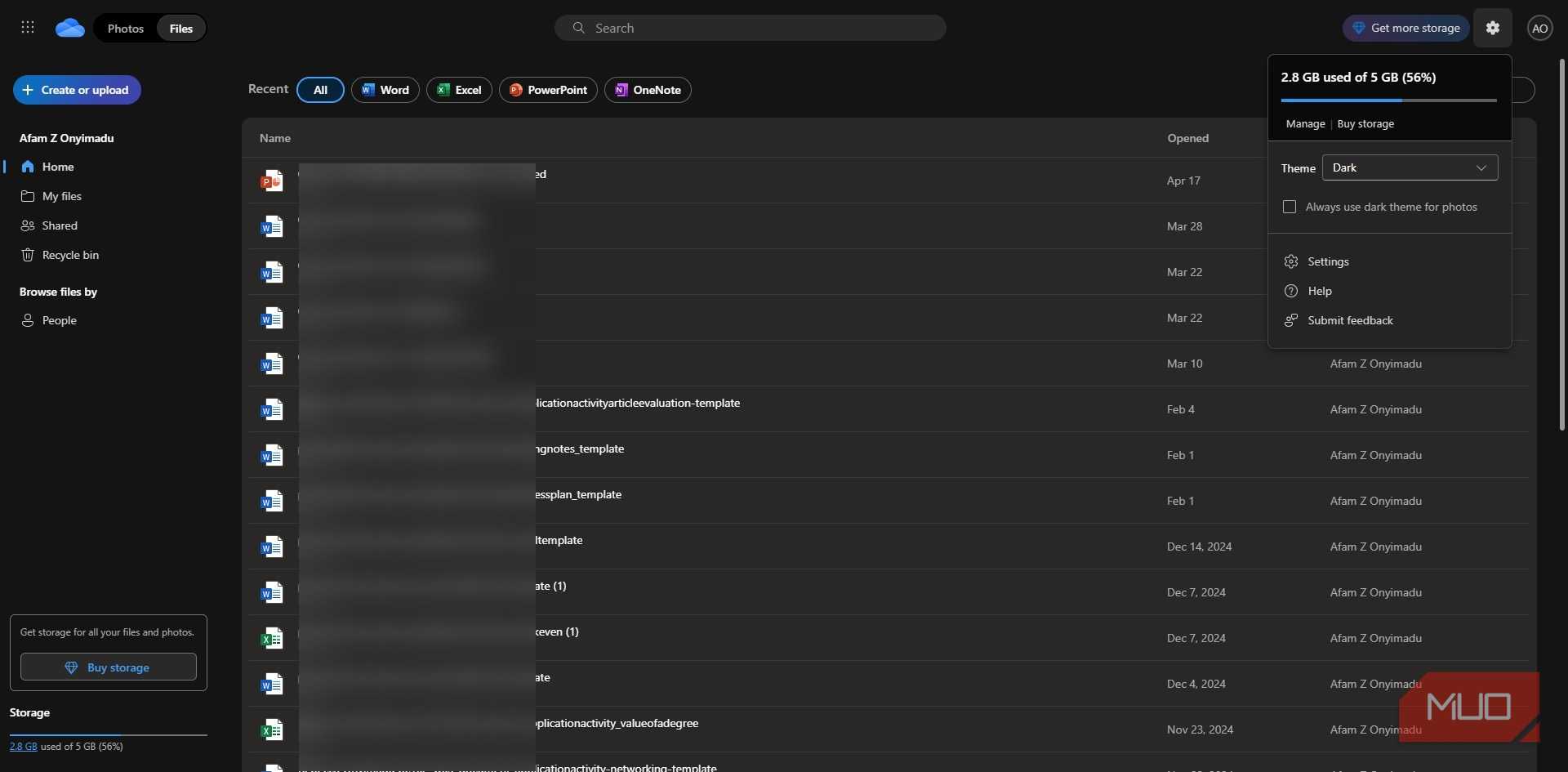 فایل‌های OneDrive در وب‌سایت