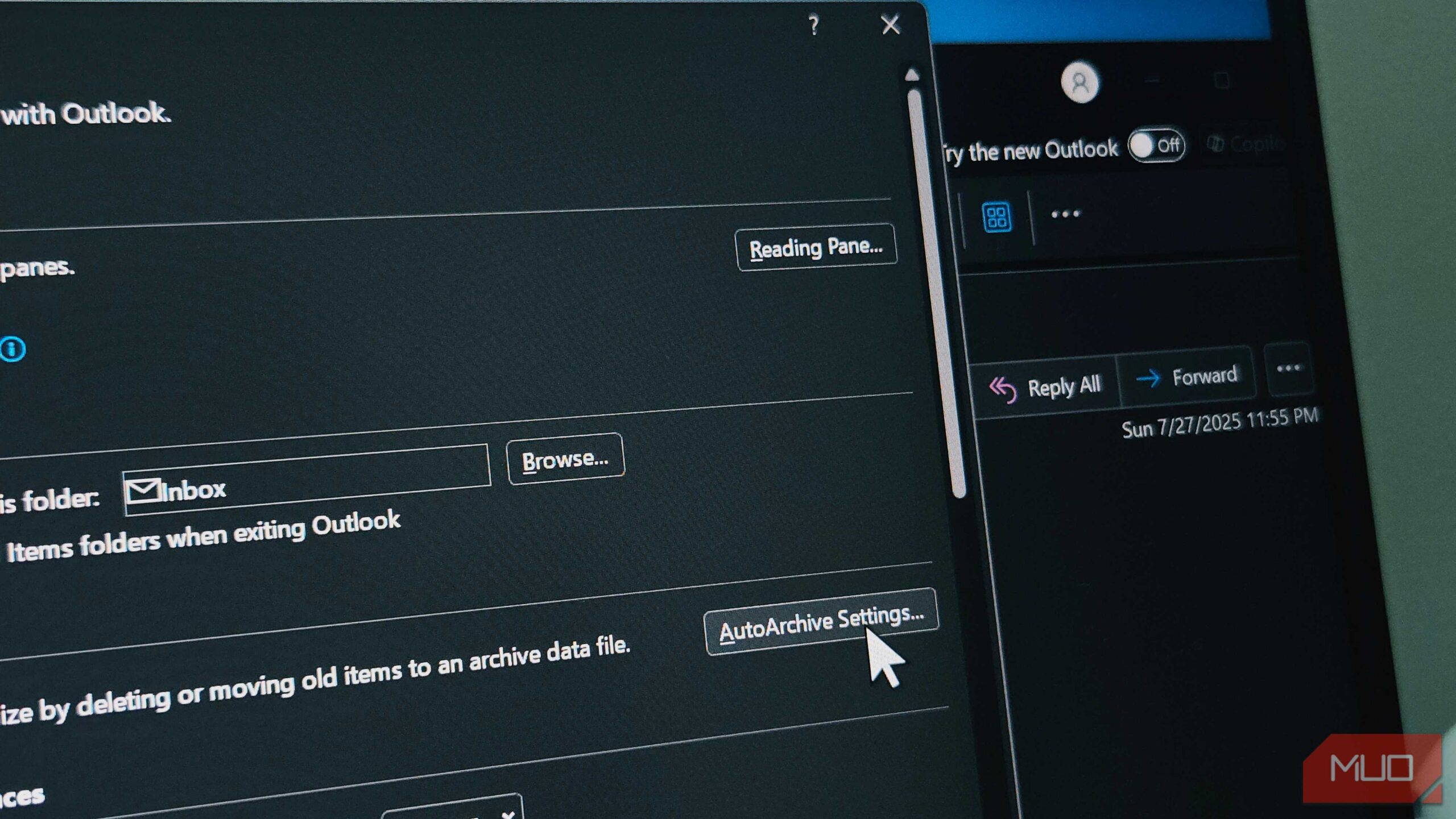 پنجره گزینه باز در کلاینت کلاسیک Outlook بر روی ویندوز ۱۱