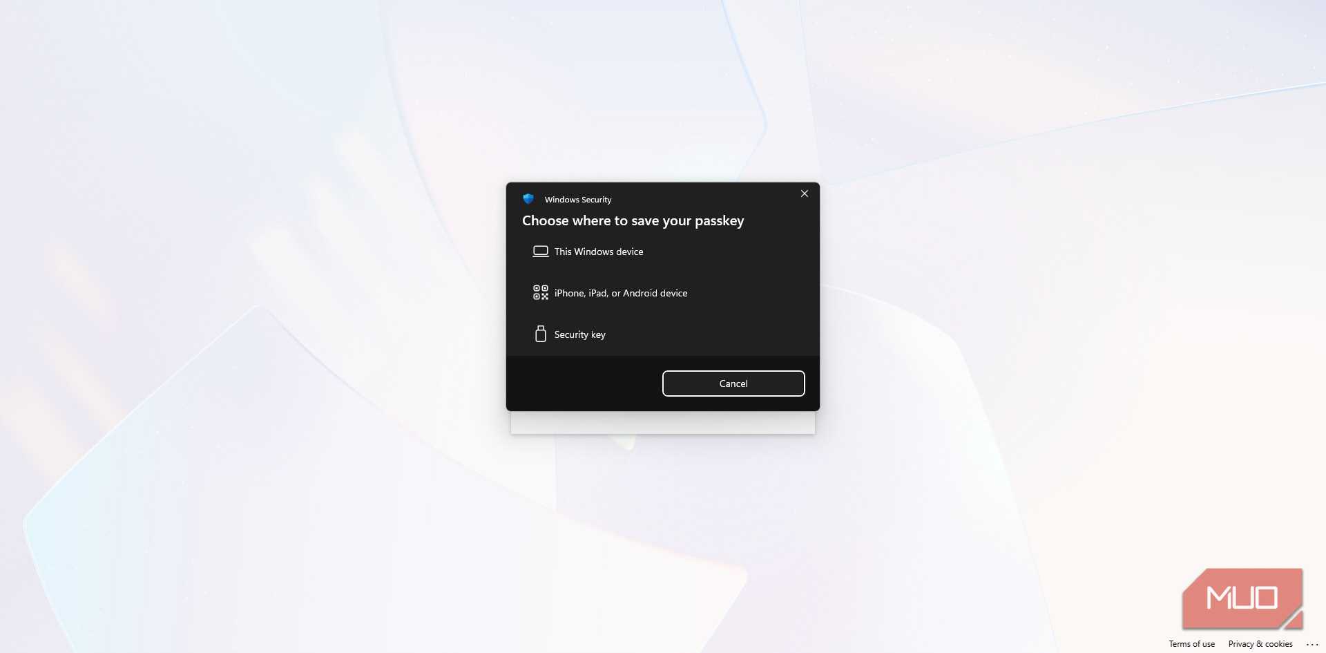 گزینه ذخیرهکردن کلید عبور در یک کلید امنیتی برای حساب مایکروسافت