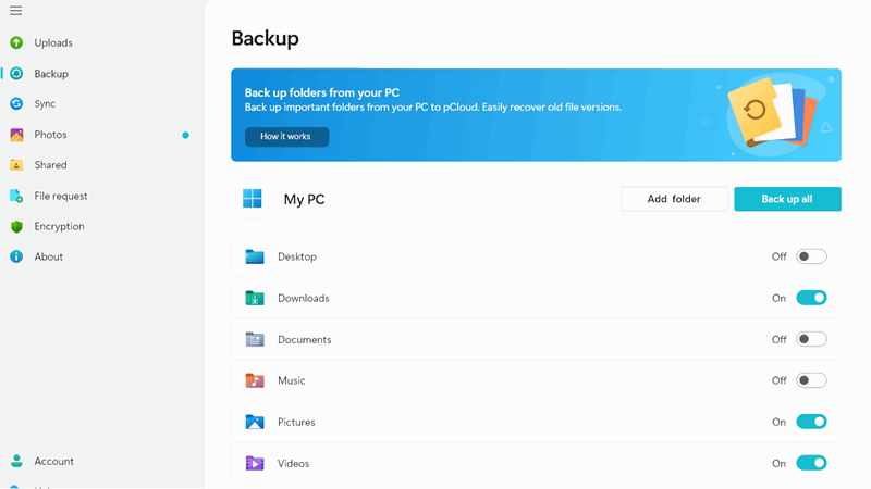 صفحه پشتیبان‌گیری pCloud