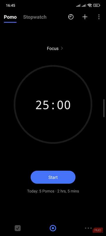 زمان‌سنج پومودورو در برنامه TickTick