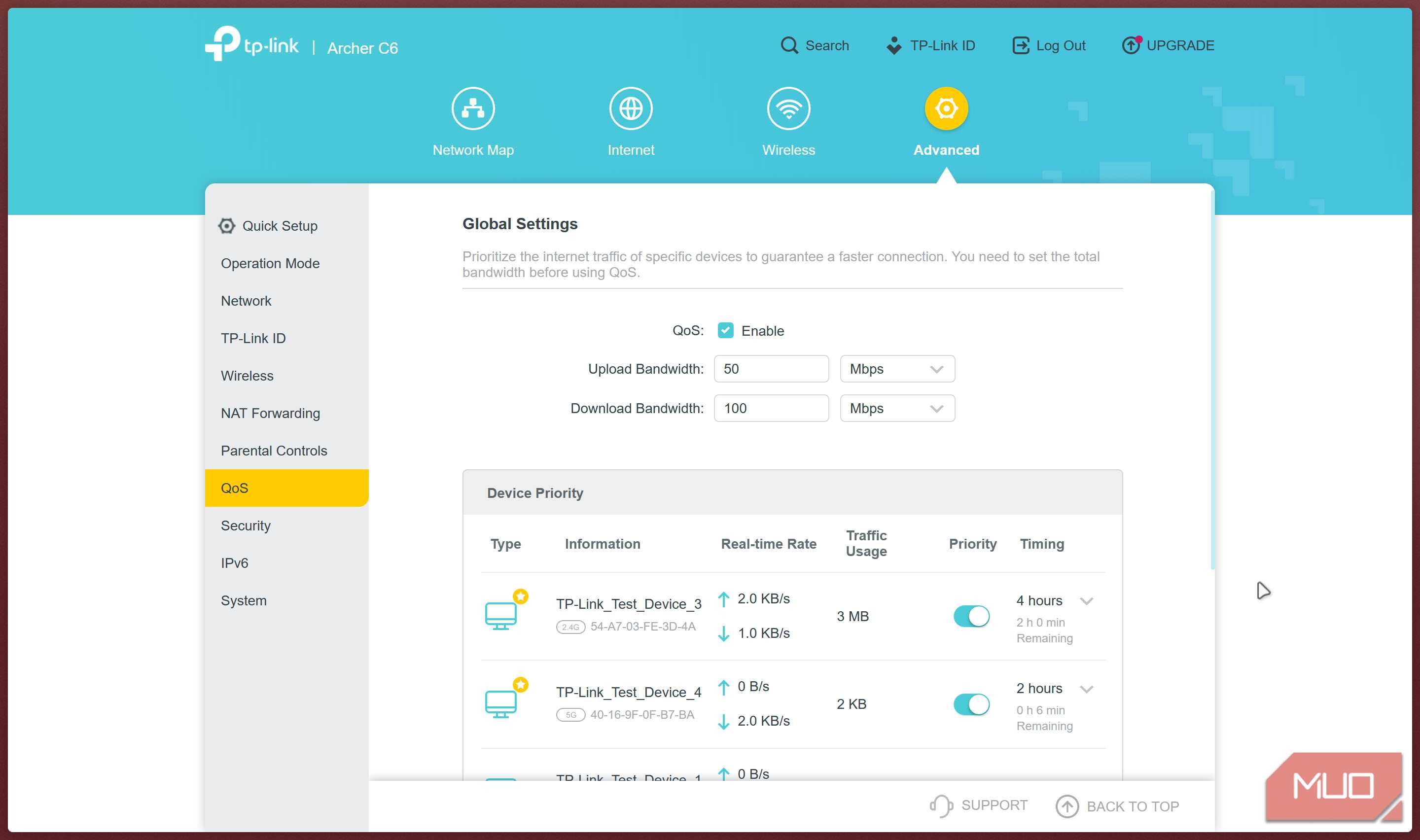 تنظیمات QoS در روتر TP Link