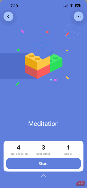 آمار سریع یک عادت در برنامه موبایل TickTick بر روی آیفون