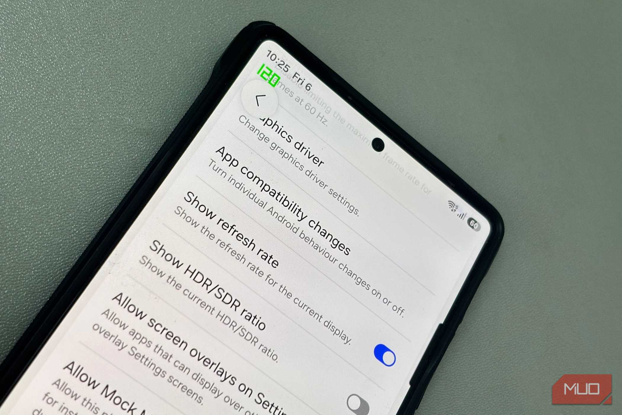 نمایشگر نرخ تجدید فعال در گزینه‌های توسعه‌دهنده اندروید