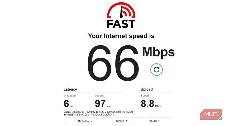 اجرای تست سرعت اینترنت با Fast com