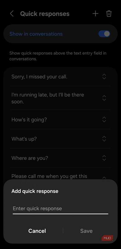 اضافه‌کردن پاسخ جدید در Samsung Messages