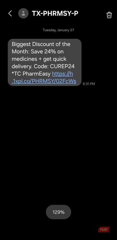 بزرگ‌نمایی با Pinch در برنامه Samsung Messages