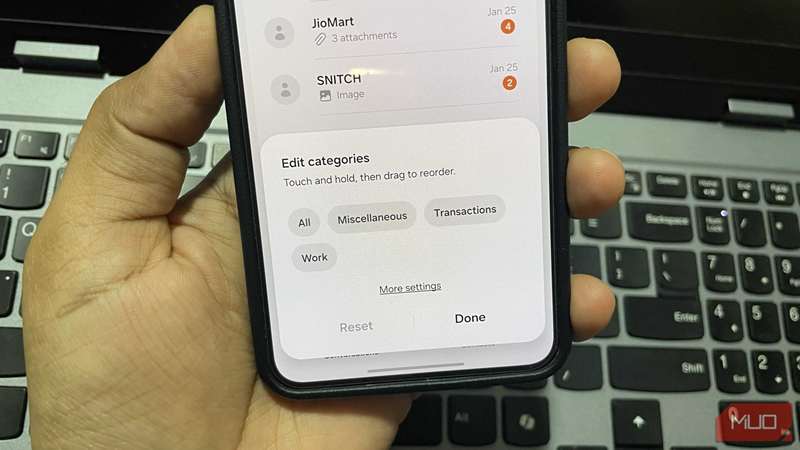 برنامه Samsung Messages نمایش دسته‌ها