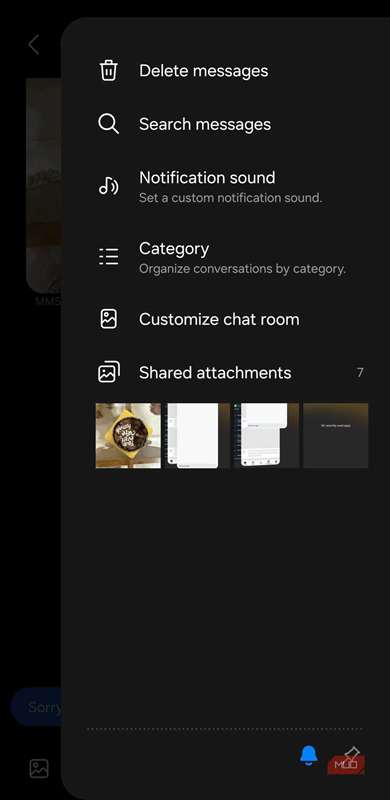 گزینه‌های چت برنامه Samsung Messages