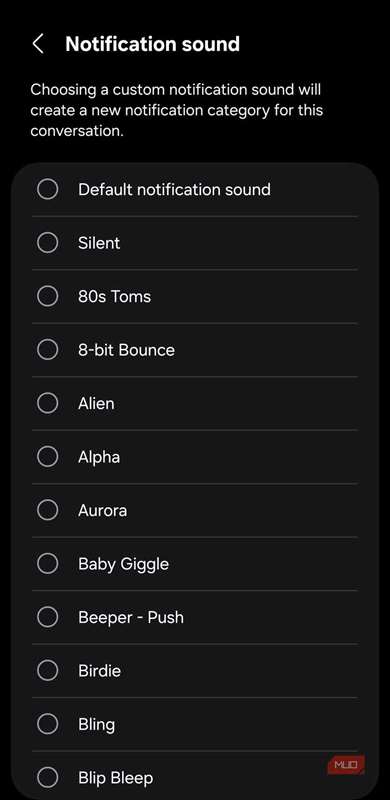 صدا سفارشی برنامه Samsung Messages