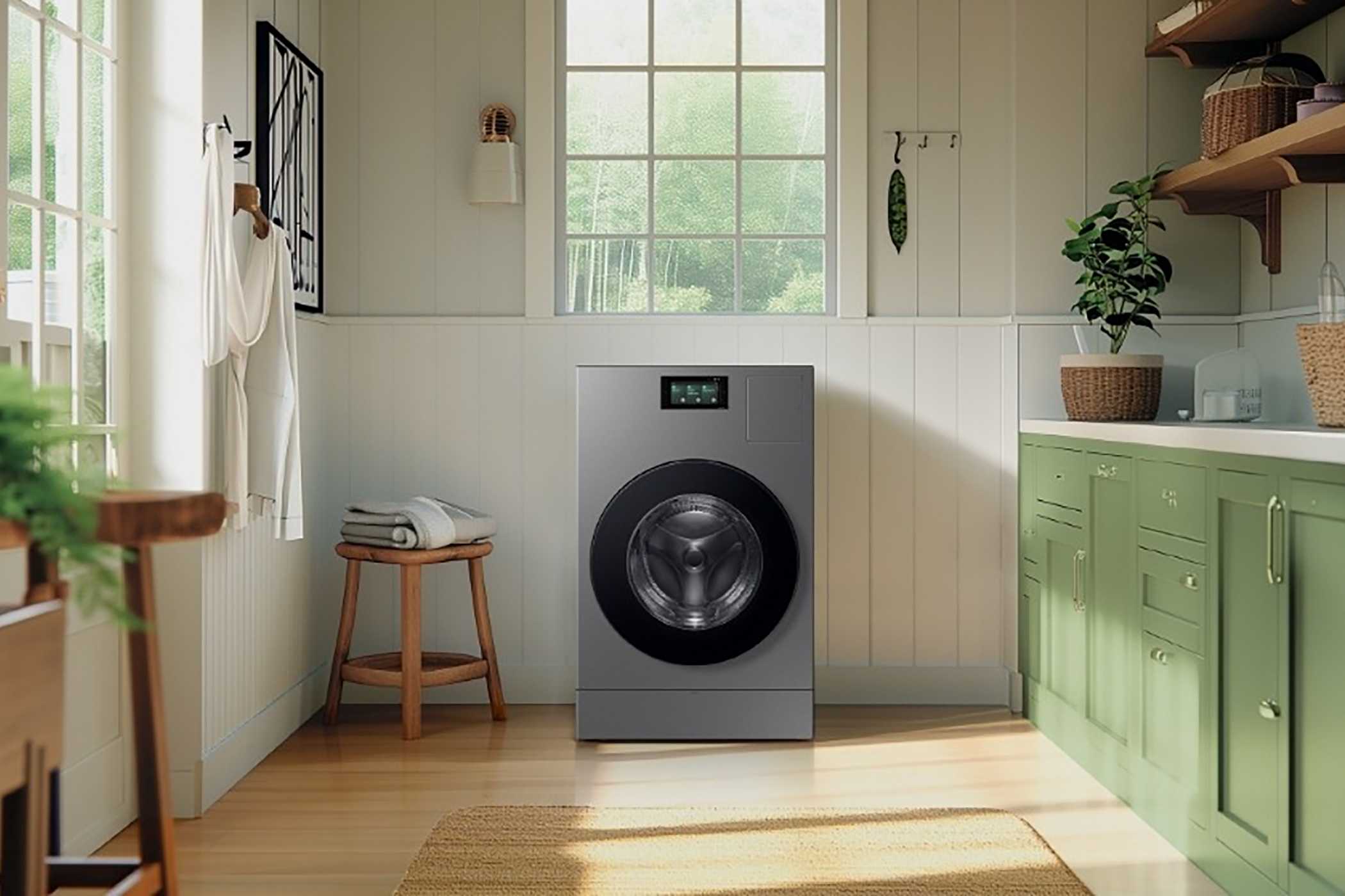 یک ماشین لباسشویی سامسونگ در آشپزخانه.