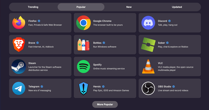 تصویر صفحهٔ وبسایت Flathub