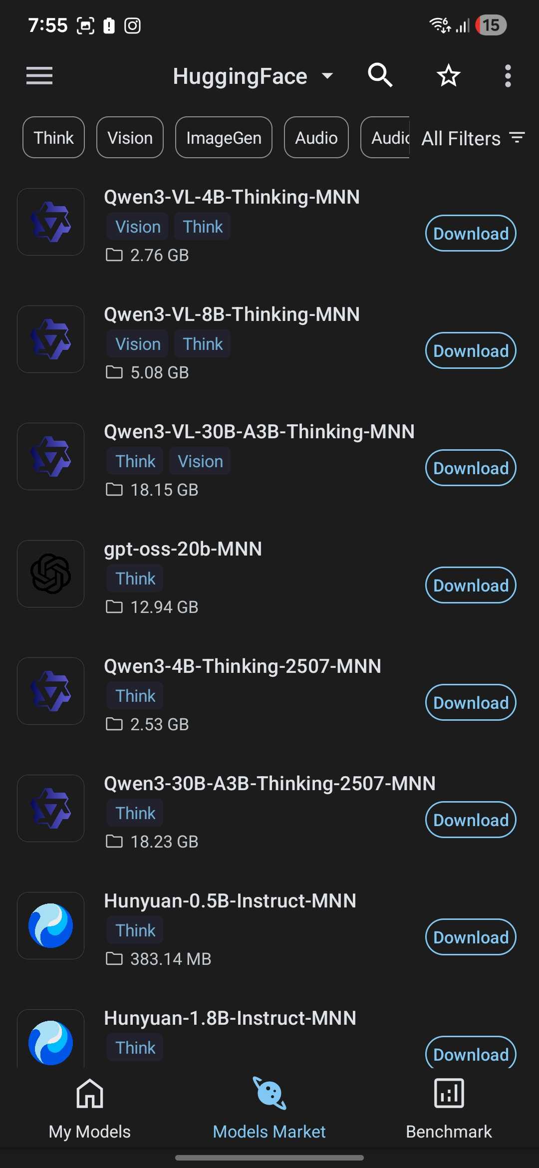 بازار مدل‌های MNN Chat