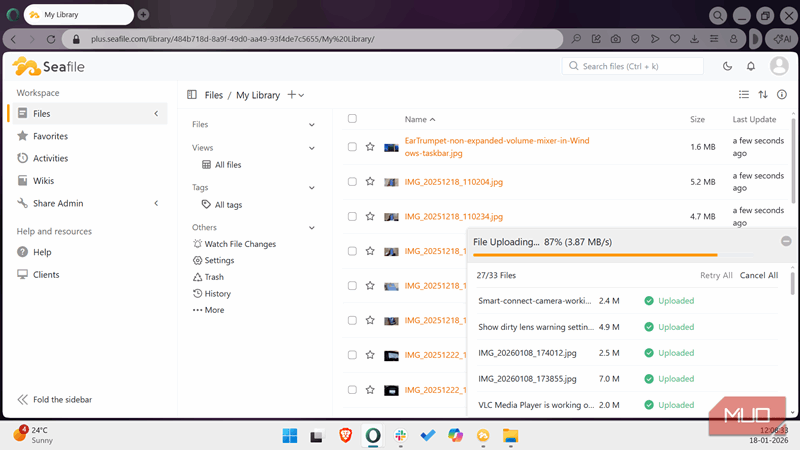 بارگذاری فایل‌های Seafile از کلاینت مرورگر.