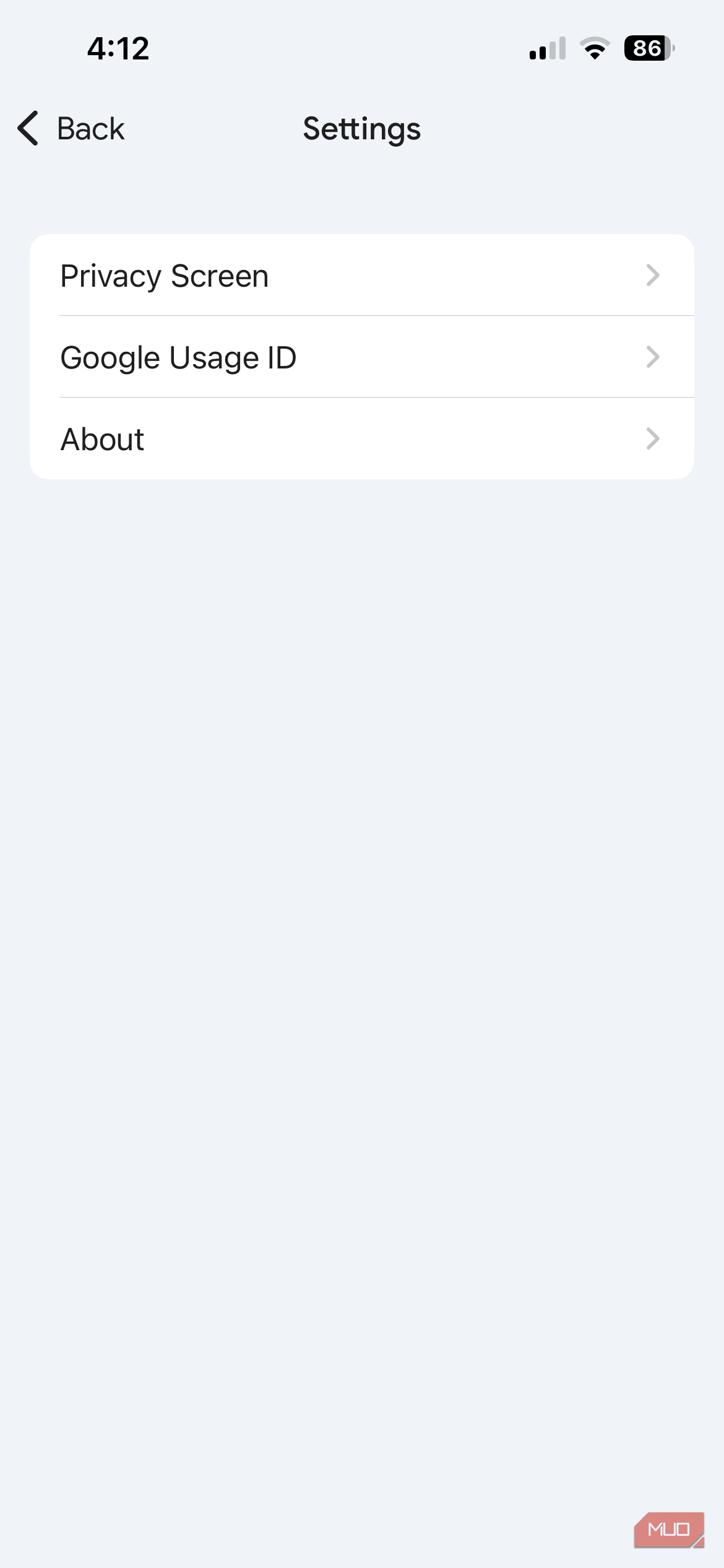 صفحه تنظیمات Google Authenticator روی iPhone