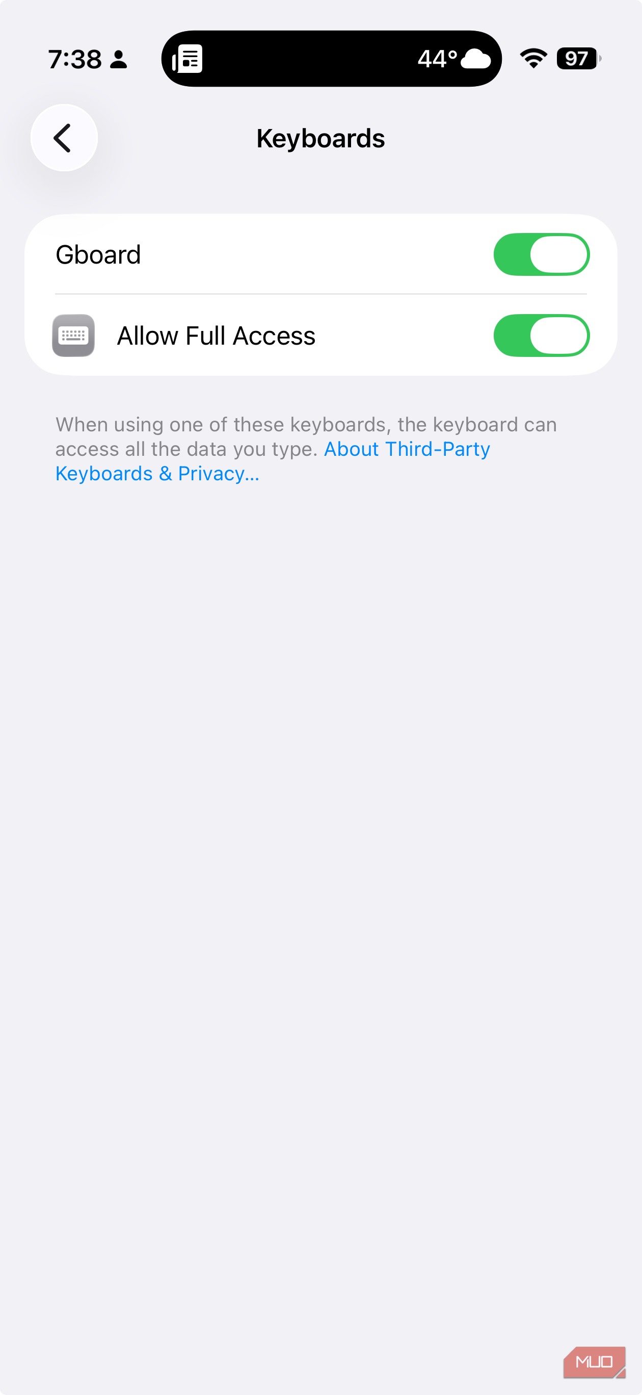 دسترسی کامل به کیبورد iOS