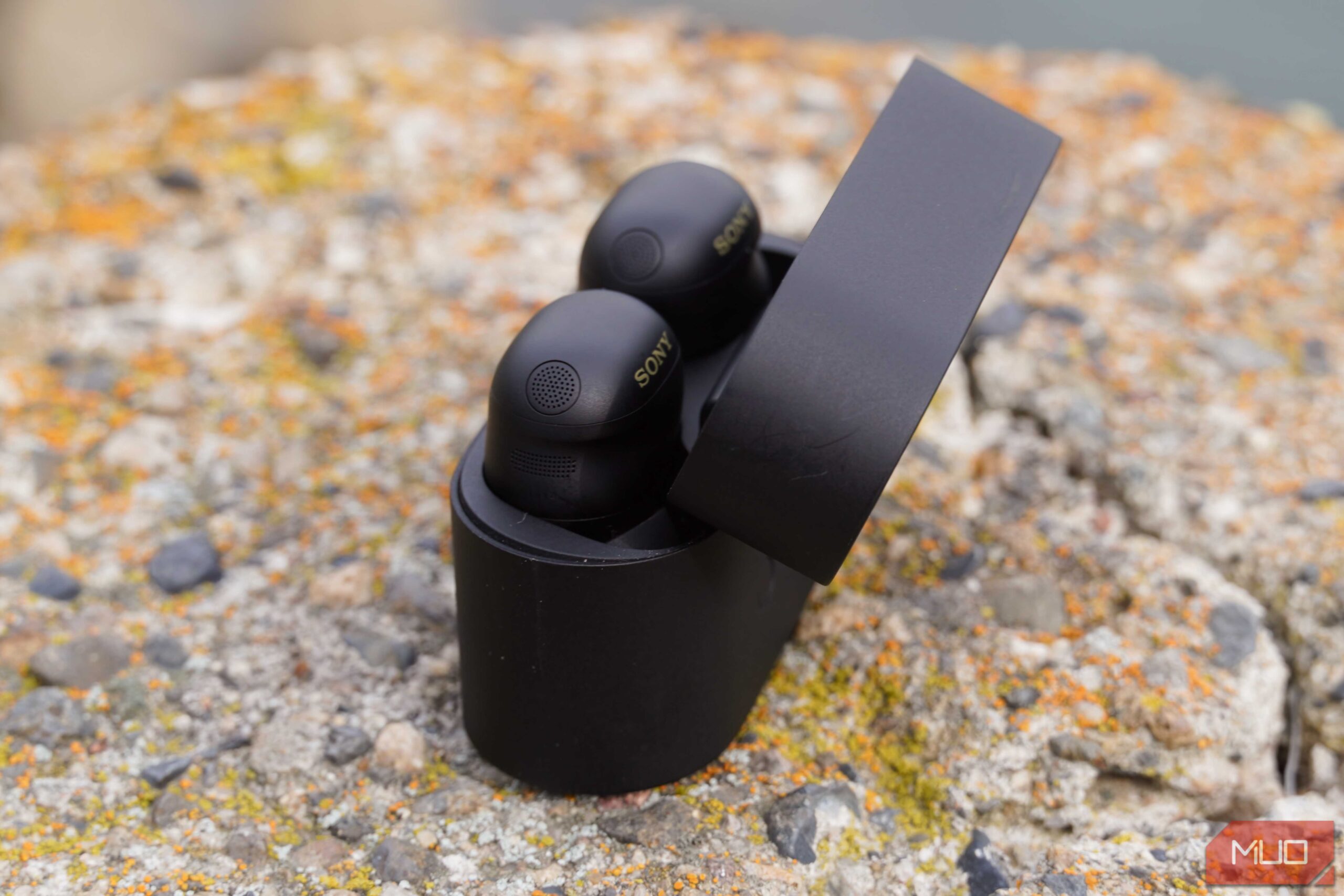 هدفونهای Sony WF-1000XM6 در کیف شارژشان.