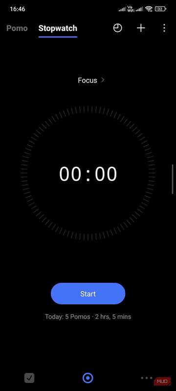 استاپ‌واچ در برنامه TickTick
