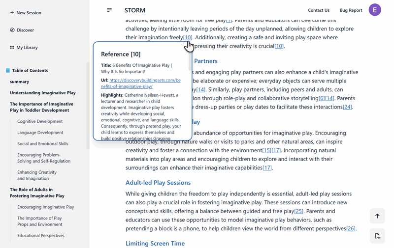 یک مقالهٔ کامل با منابع ارجاع‌شده در STORM.