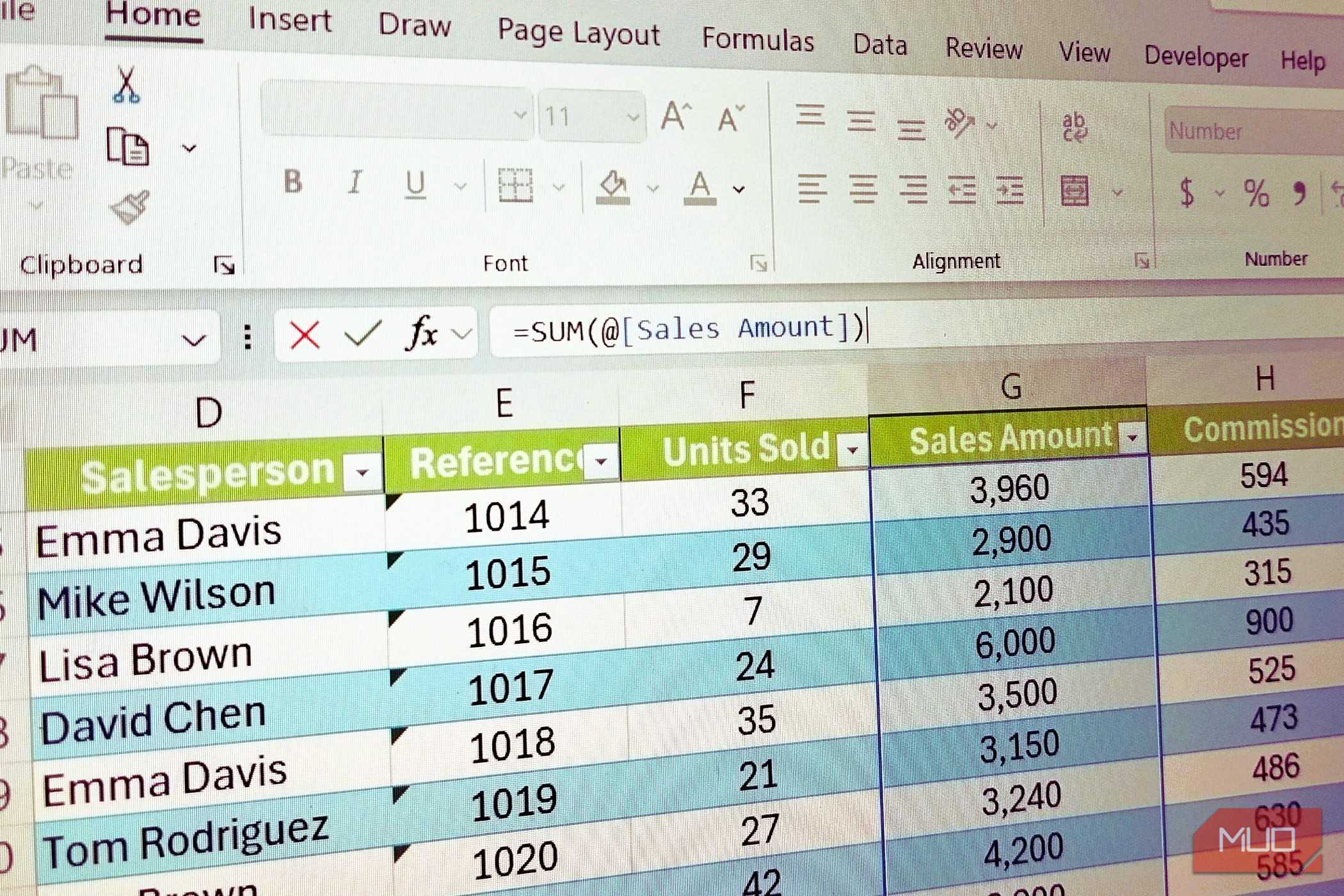 فرمول SUM در اکسل با نماد @