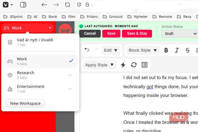 می‌توان تب‌ها را در ویوالدی گروه‌بندی کرد