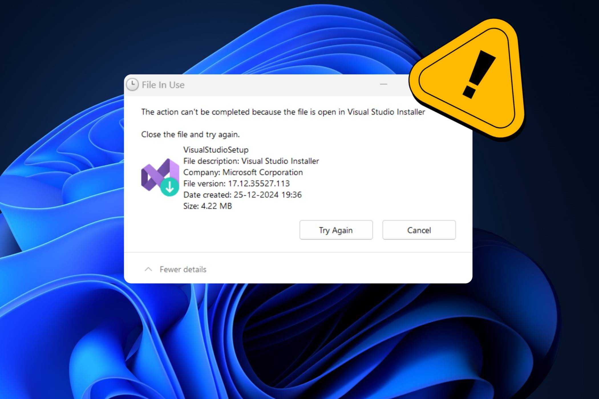 پنجره پیغام خطای «فایل در حال استفاده است» در دسکتاپ ویندوز ۱۱