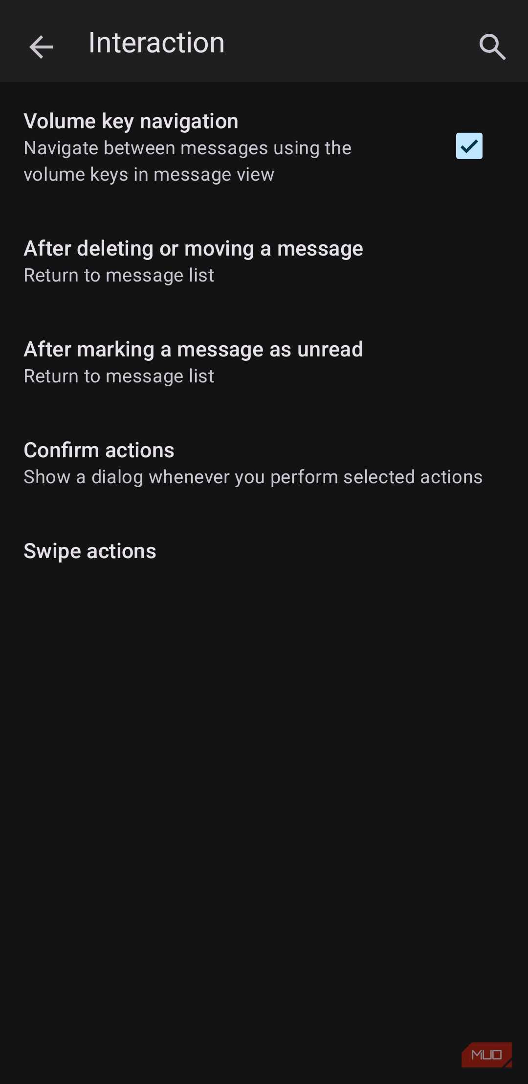 تنظیمات تعامل برنامه Thunderbird بر روی گوشی اندروید