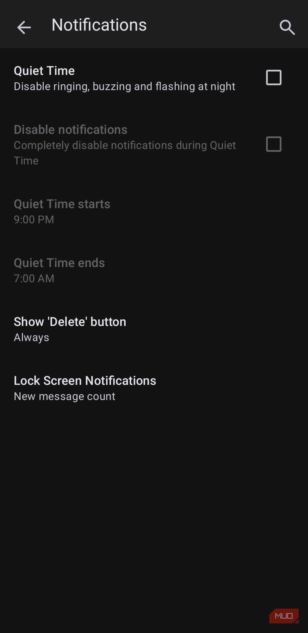 تنظیمات اعلان برنامه Thunderbird بر روی گوشی اندروید