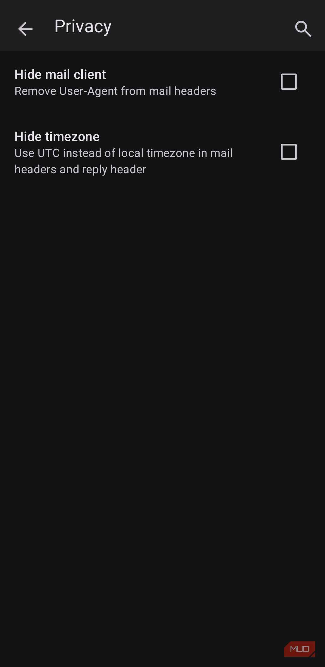 تنظیمات حریم خصوصی برنامه Thunderbird بر روی گوشی اندروید