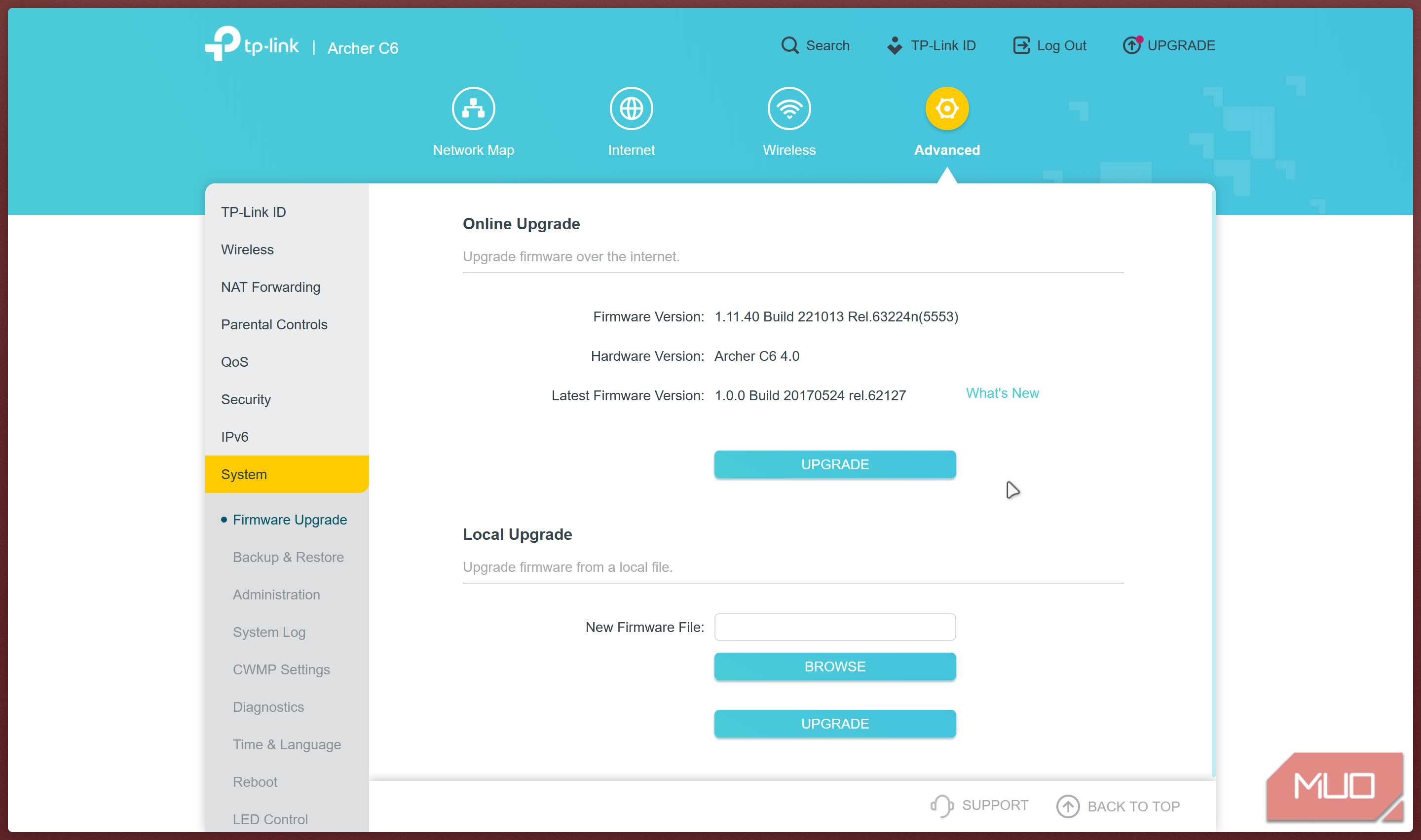 صفحه ارتقاء firmware روتر TP Link
