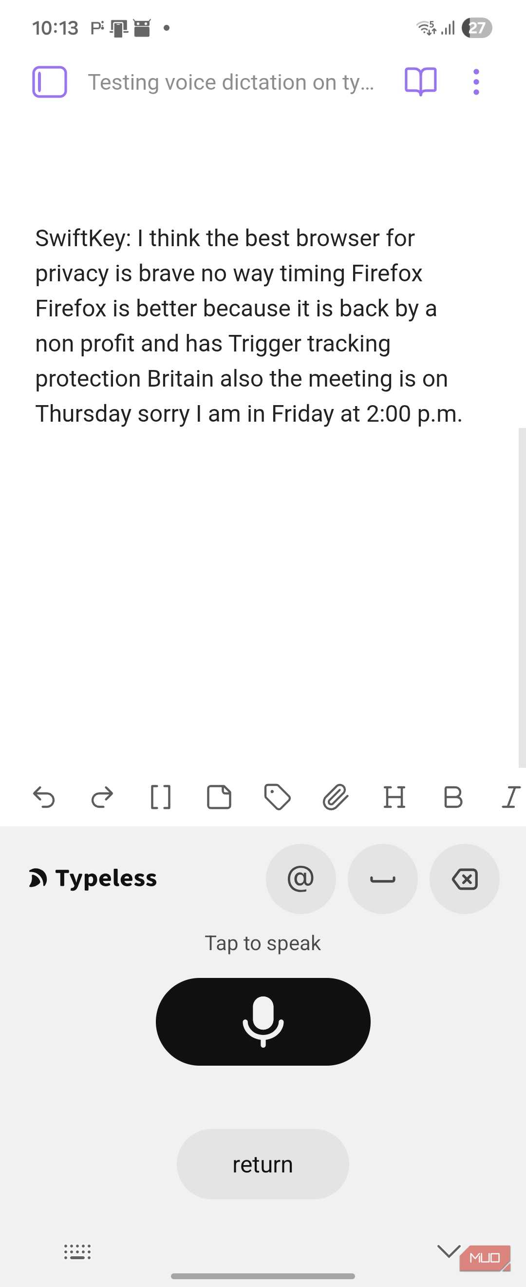 آزمون تایپ صوتی Typeless در Obsidian. (2)