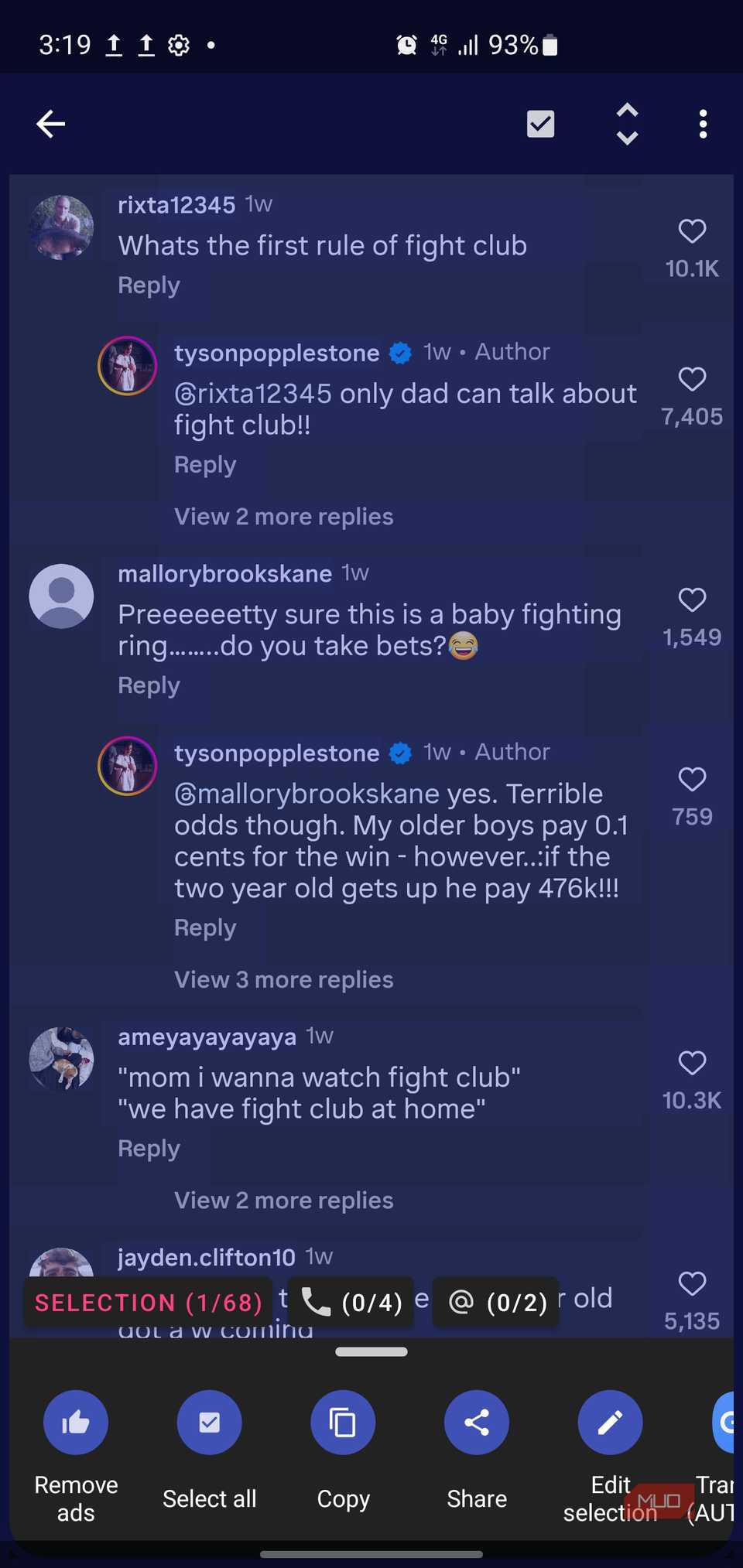 رابط Universal Copy که بخش نظرات یک شبکه اجتماعی را پوشش می‌دهد و انتخاب متن و دکمه‌های اقدام نمایان هستند