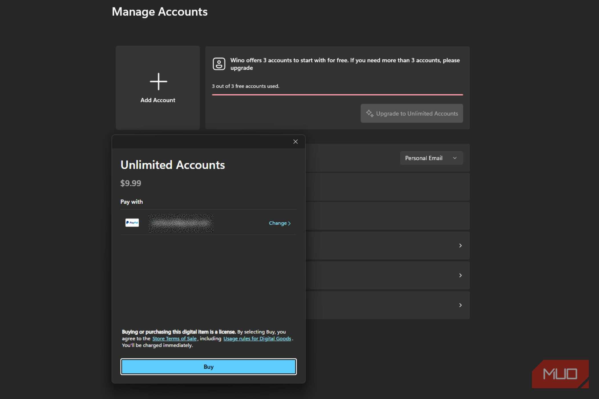 حساب‌های نامحدود وینو میل