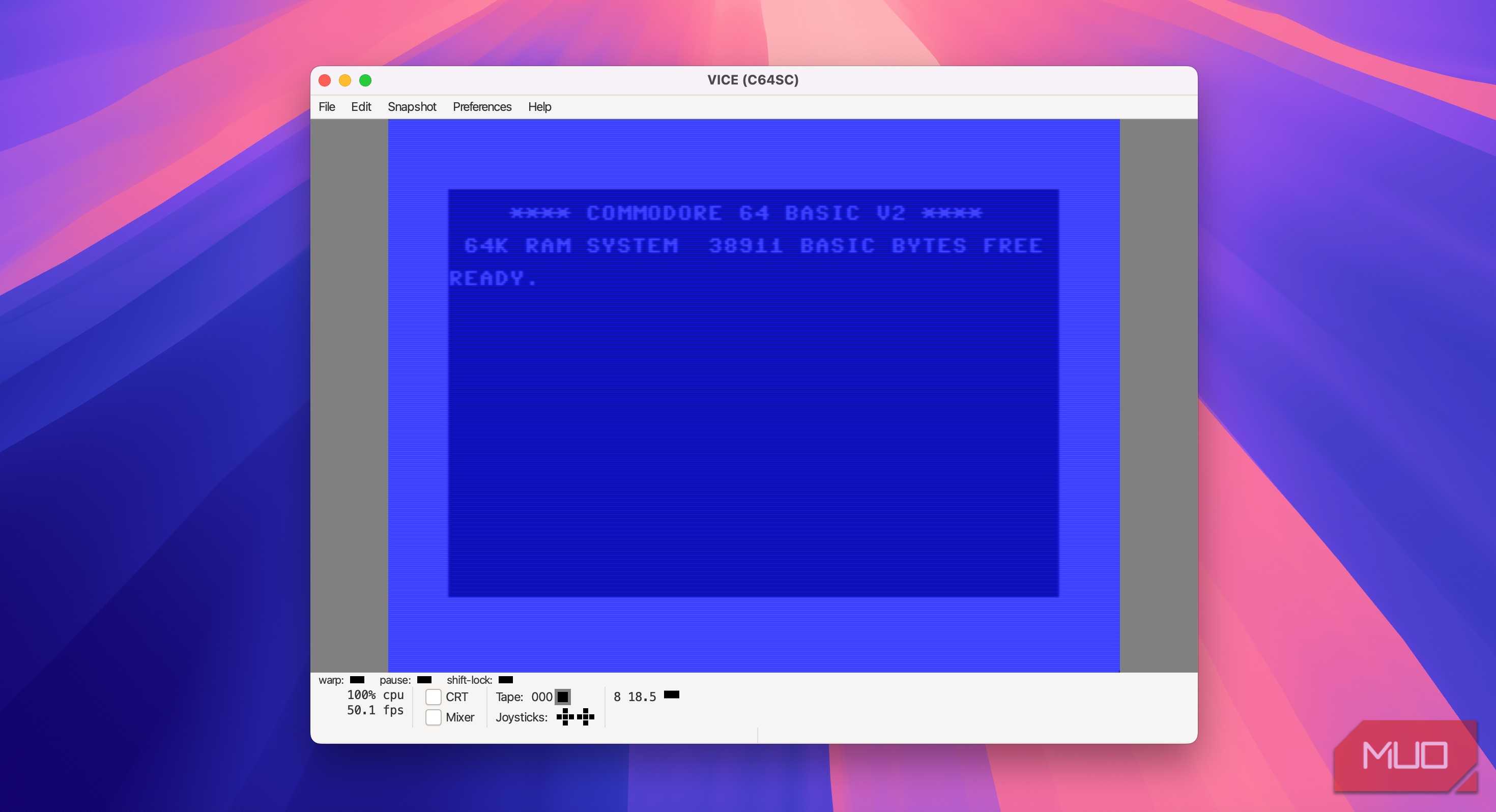 یک کامپیوتر Commodore 64 شبیهسازیشده با VICE