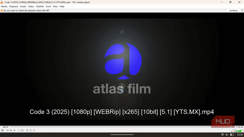 پخش‌کننده VLC با اعلان بومی ادامه پخش.
