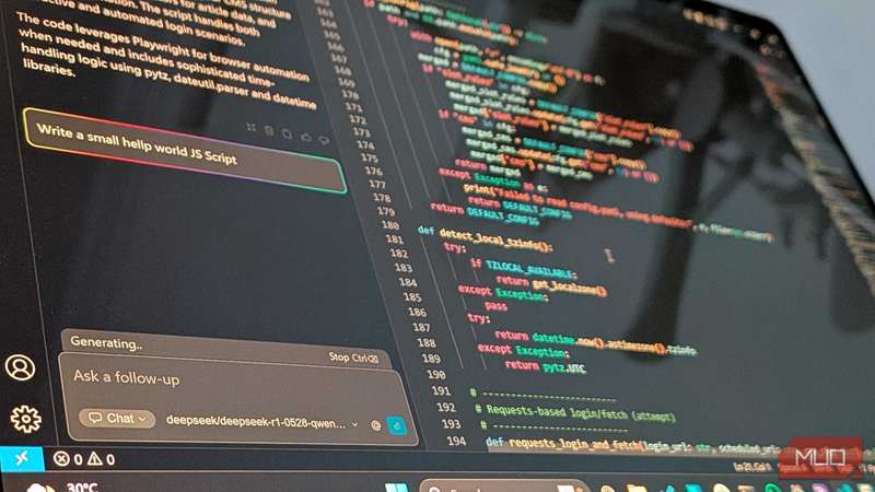 مدل هوش مصنوعی محلی در حال اجرا بر روی VS Code.