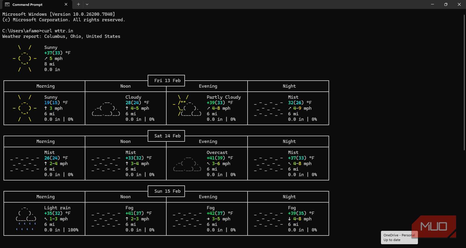 پیشبینی آب و هوا از wttr