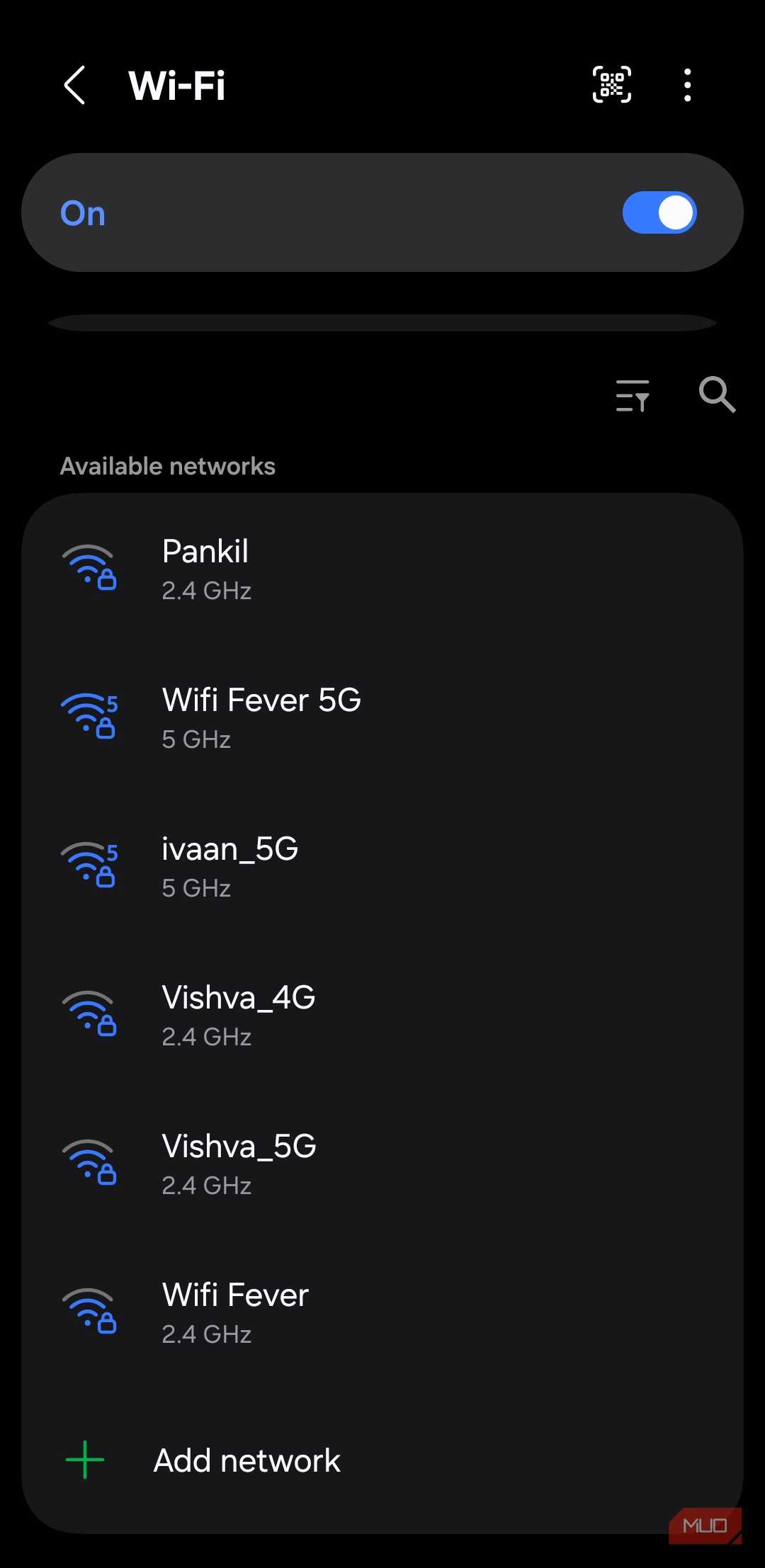 منوی Wi‑Fi در گوشی سامسونگ
