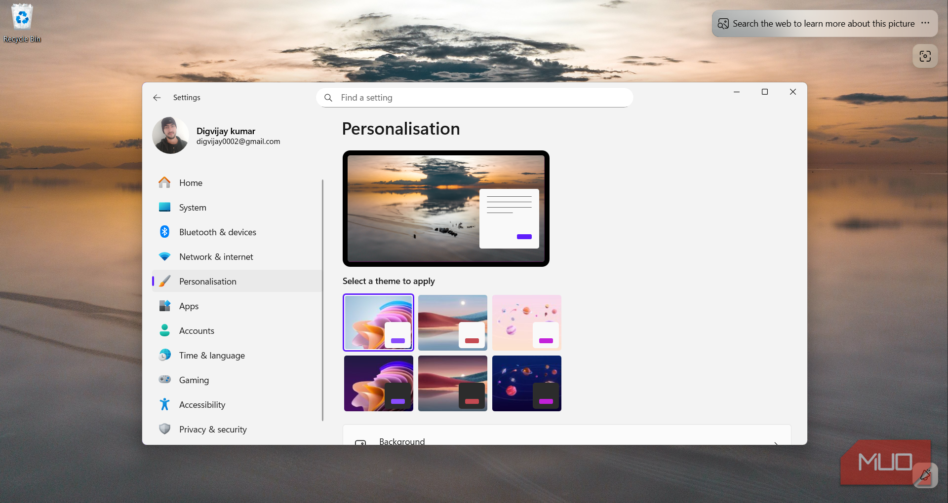 صفحه تنظیمات ویندوز پیش از قفل شدن PC با Win + L