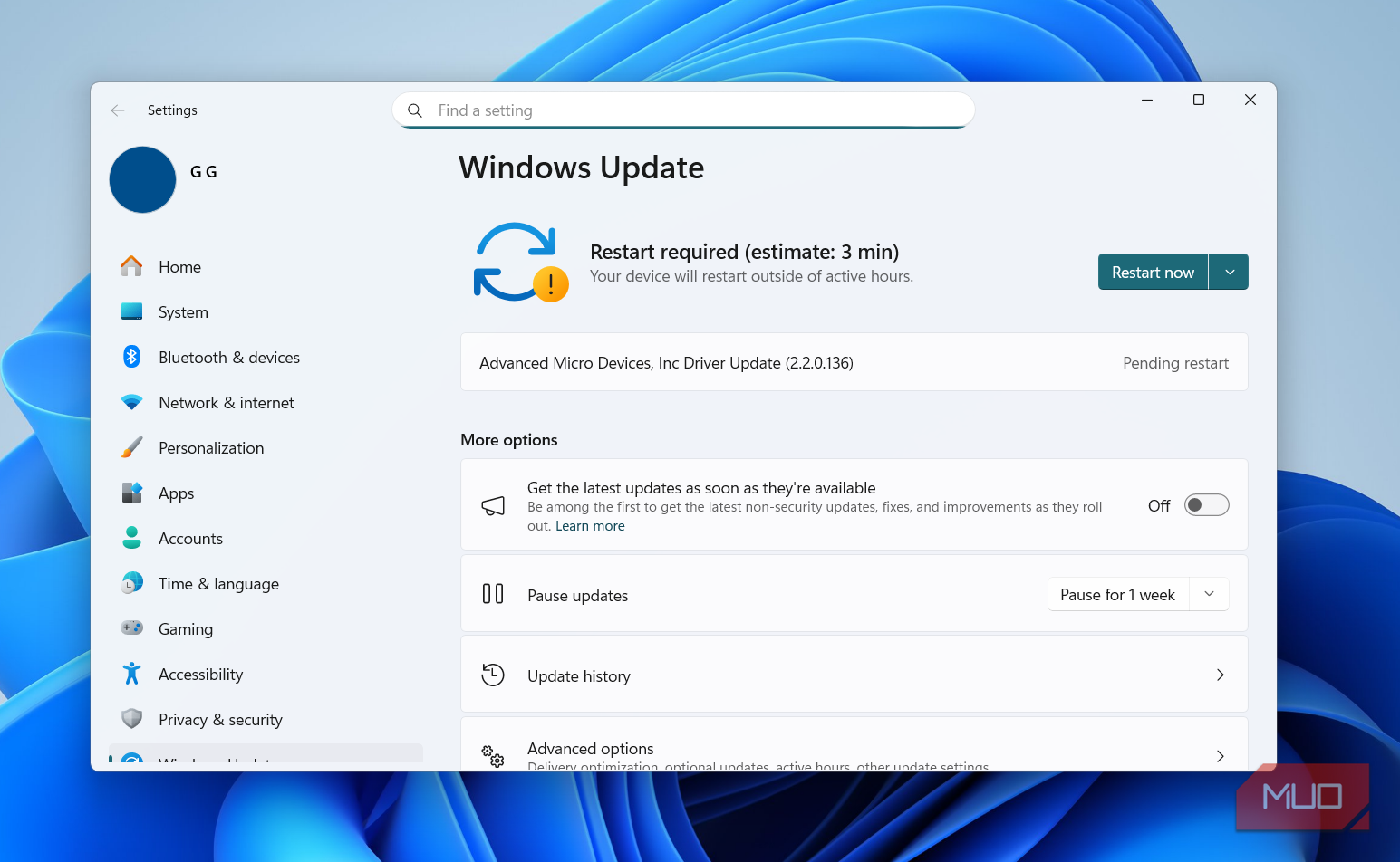 منوی به‌روزرسانی ویندوز