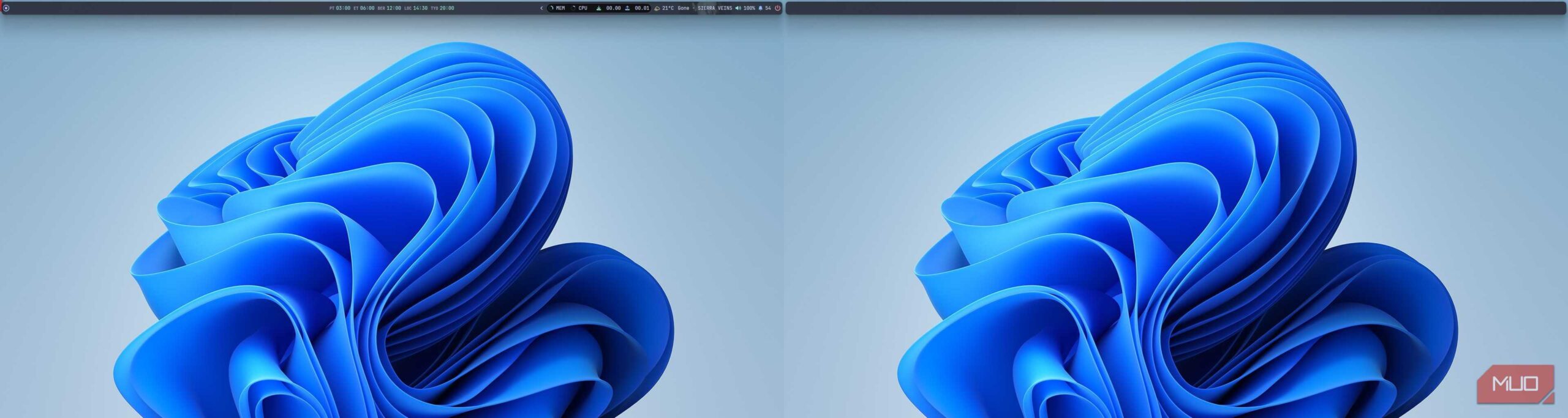 YASB در ویندوز ۱۱ با نوار ثانویه خالی در نمایشگر دوم