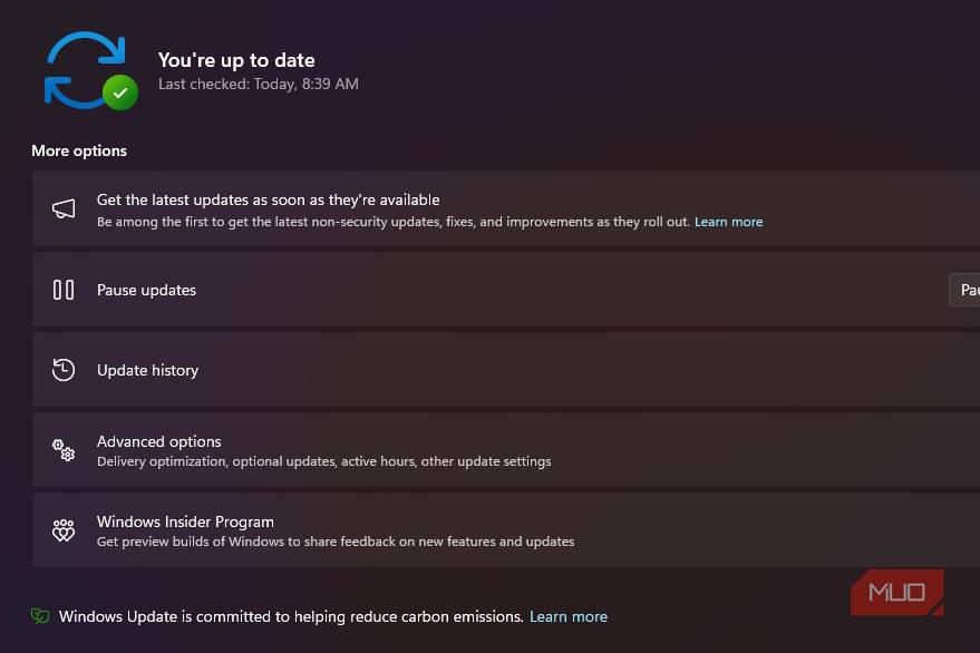 پنل به‌روز بودن در ویندوز