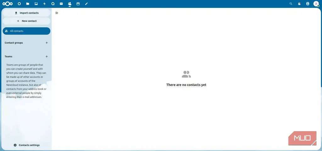 نمای مخاطبین در Nextcloud