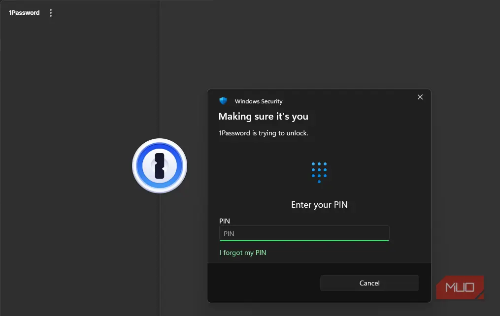 درخواست Windows Hello در 1Password