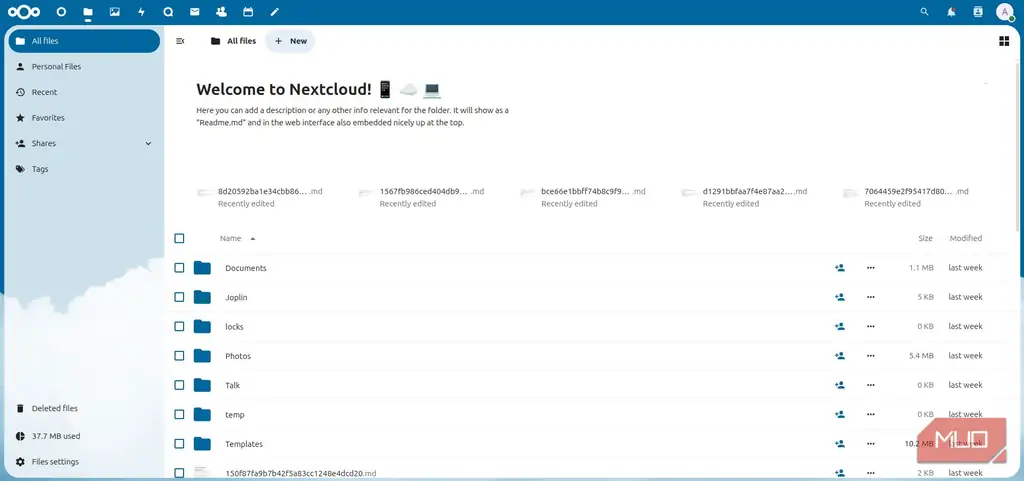 نمای فایلها در Nextcloud