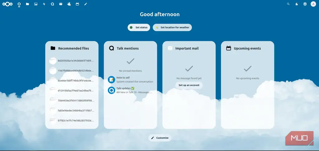 صفحه اصلی سرور Nextcloud
