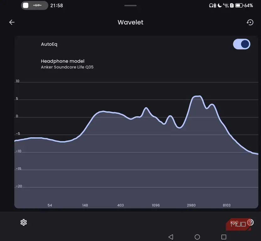 تنظیم اکولایزر Soundcore Life Q35 در برنامه Wavelet