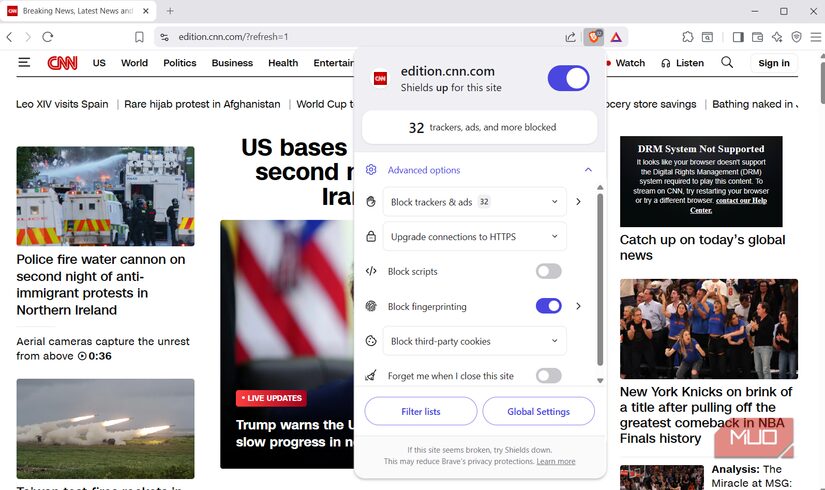 Shields بریو در حال مسدود کردن تبلیغات در وبسایت CNN